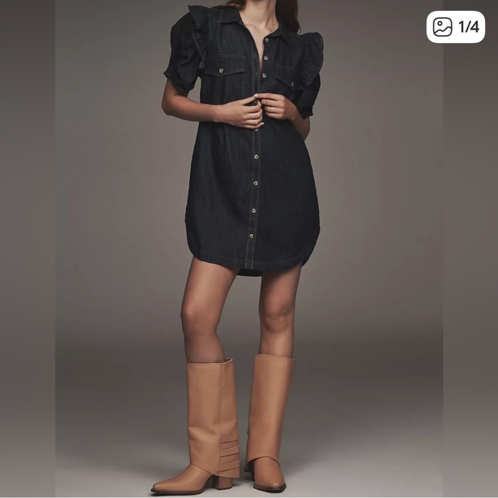 Anthropologie Pilcro Ozzie ruffle sleeve denim dress